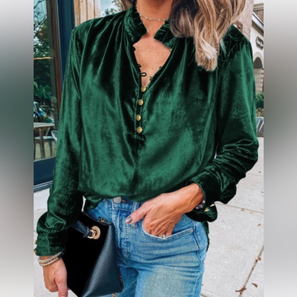 Tops - NWOT.  Green velvet blouse, size small.